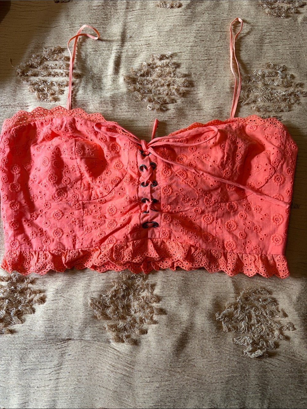 Free People Orange Eyelet Corset Tube Top Size Medium - Picture 3 of 5